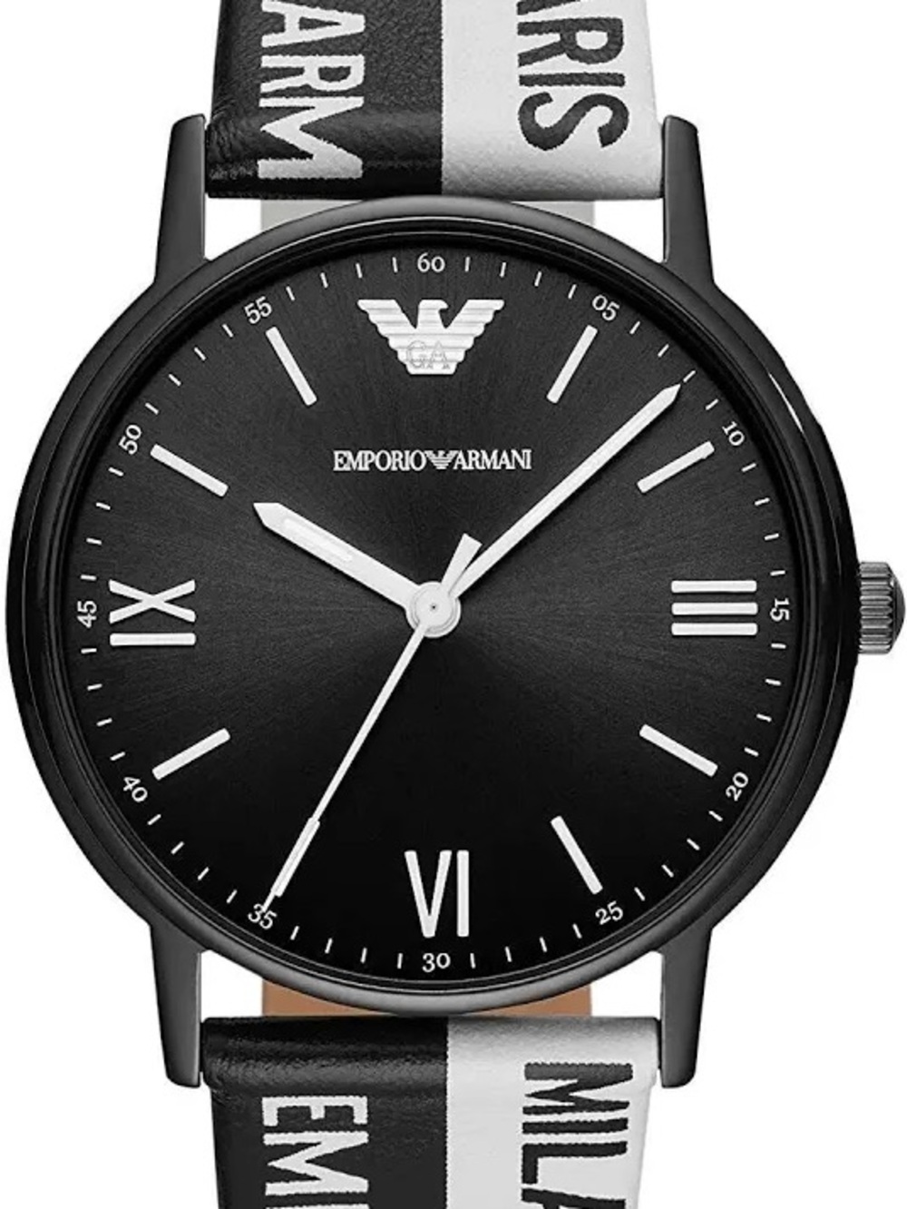 Emporio Armani Black and White Logo Strap Watch